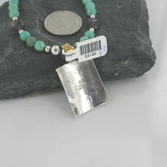 12kt Gold Filled .925 Sterling Silver Handmade Storyteller Certified Authentic Navajo Turquoise Native American Necklace 370900659628