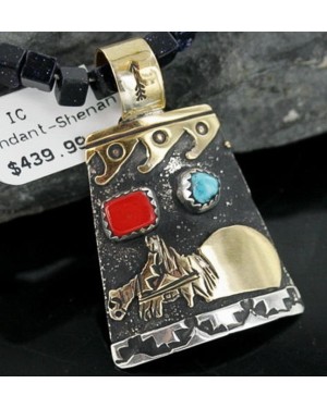 12kt Gold Filled .925 Sterling Silver Handmade Storyteller Certified Authentic Navajo Turquoise Native American Necklace 370904685245