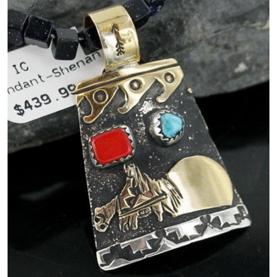 12kt Gold Filled .925 Sterling Silver Handmade Storyteller Certified Authentic Navajo Turquoise Native American Necklace 370904685245