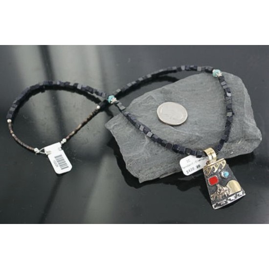 12kt Gold Filled .925 Sterling Silver Handmade Storyteller Certified Authentic Navajo Turquoise Native American Necklace 370904685245