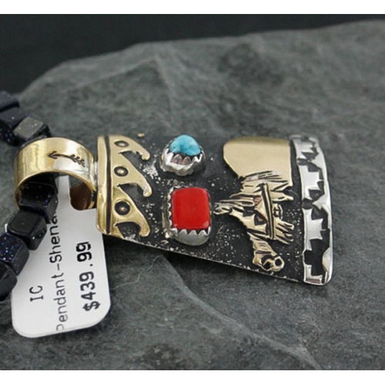 12kt Gold Filled .925 Sterling Silver Handmade Storyteller Certified Authentic Navajo Turquoise Native American Necklace 370904685245