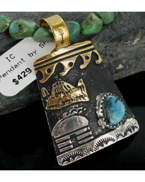 12kt Gold Filled .925 Sterling Silver Handmade Storyteller Certified Authentic Navajo Turquoise Native American Necklace 370905499114