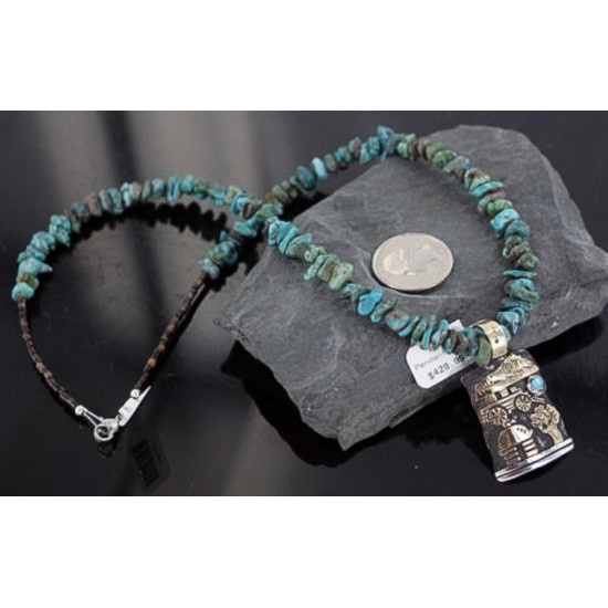 12kt Gold Filled .925 Sterling Silver Handmade Storyteller Certified Authentic Navajo Turquoise Native American Necklace 370909924980