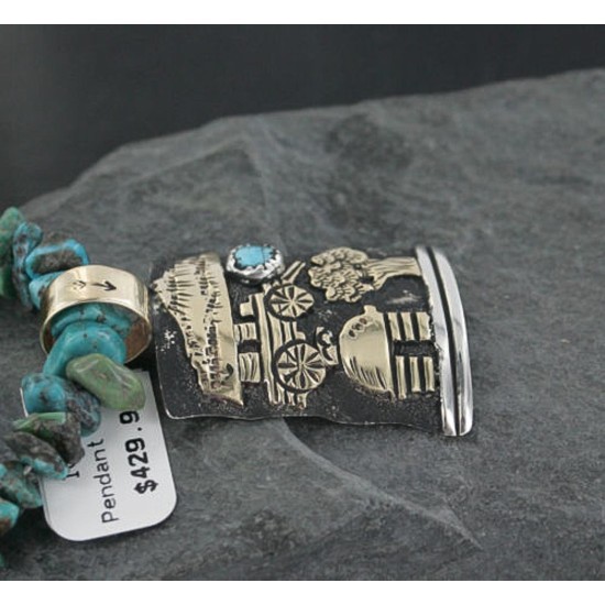 12kt Gold Filled .925 Sterling Silver Handmade Storyteller Certified Authentic Navajo Turquoise Native American Necklace 370909924980