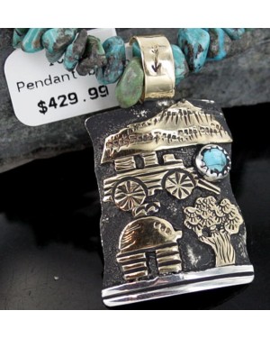 12kt Gold Filled .925 Sterling Silver Handmade Storyteller Certified Authentic Navajo Turquoise Native American Necklace 370909924980