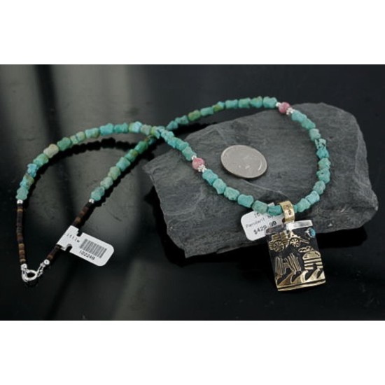 12kt Gold Filled .925 Sterling Silver Handmade Storyteller Certified Authentic Navajo Turquoise Native American Necklace 370912923933