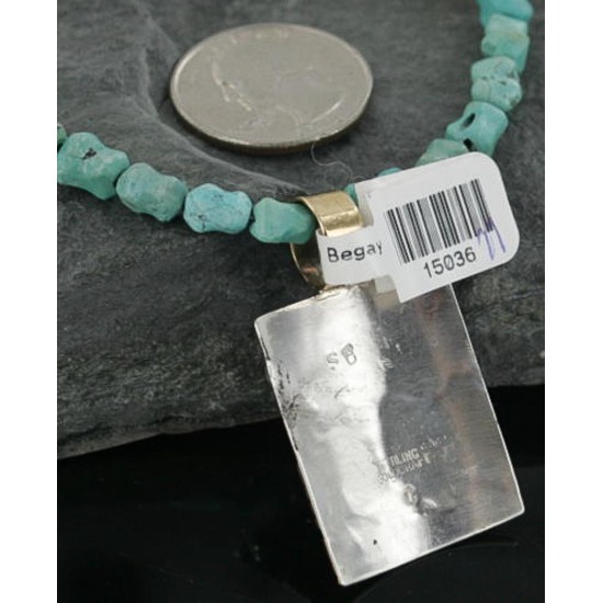 12kt Gold Filled .925 Sterling Silver Handmade Storyteller Certified Authentic Navajo Turquoise Native American Necklace 370912923933