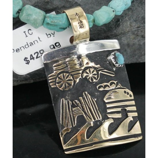 12kt Gold Filled .925 Sterling Silver Handmade Storyteller Certified Authentic Navajo Turquoise Native American Necklace 370912923933