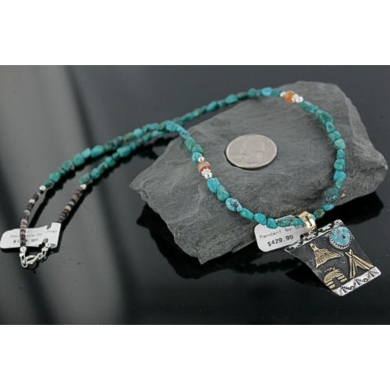 12kt Gold Filled .925 Sterling Silver Handmade Storyteller Certified Authentic Navajo Turquoise Native American Necklace 370919269058