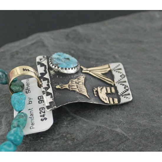 12kt Gold Filled .925 Sterling Silver Handmade Storyteller Certified Authentic Navajo Turquoise Native American Necklace 370919269058
