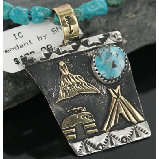 12kt Gold Filled .925 Sterling Silver Handmade Storyteller Certified Authentic Navajo Turquoise Native American Necklace 370919269058