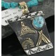 12kt Gold Filled .925 Sterling Silver Handmade Storyteller Certified Authentic Navajo Turquoise Native American Necklace 370919269058