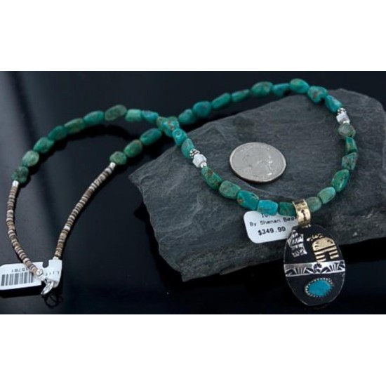 12kt Gold Filled .925 Sterling Silver Handmade Storyteller Certified Authentic Navajo Turquoise Native American Necklace 370920867067