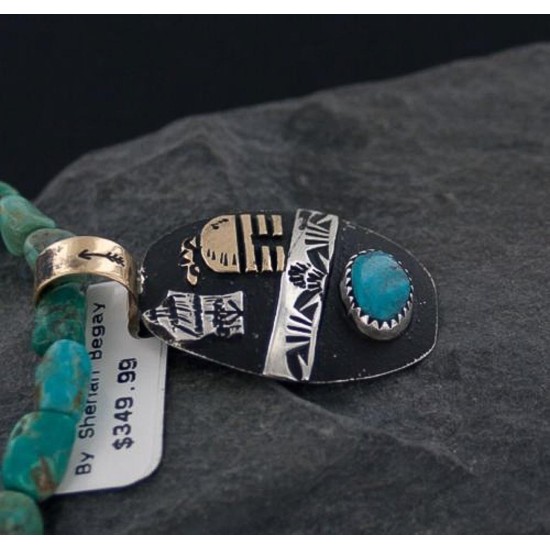 12kt Gold Filled .925 Sterling Silver Handmade Storyteller Certified Authentic Navajo Turquoise Native American Necklace 370920867067