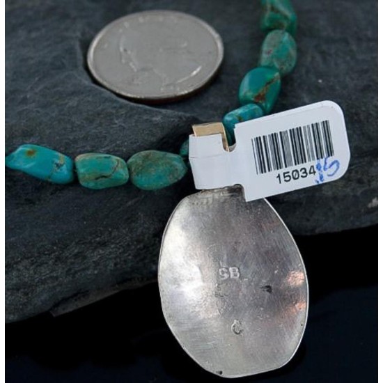 12kt Gold Filled .925 Sterling Silver Handmade Storyteller Certified Authentic Navajo Turquoise Native American Necklace 370920867067