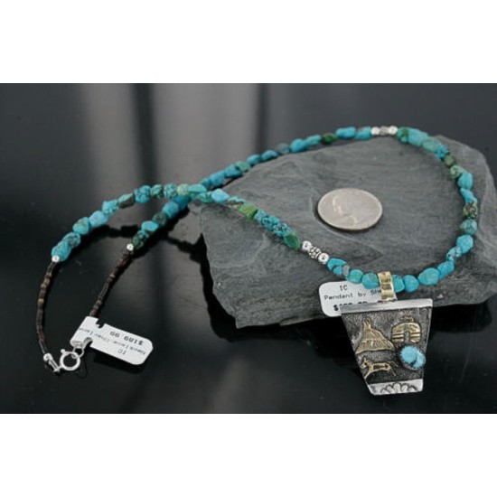 12kt Gold Filled .925 Sterling Silver Handmade Storyteller Certified Authentic Navajo Turquoise Native American Necklace 370922200695