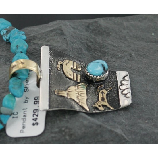 12kt Gold Filled .925 Sterling Silver Handmade Storyteller Certified Authentic Navajo Turquoise Native American Necklace 370922200695