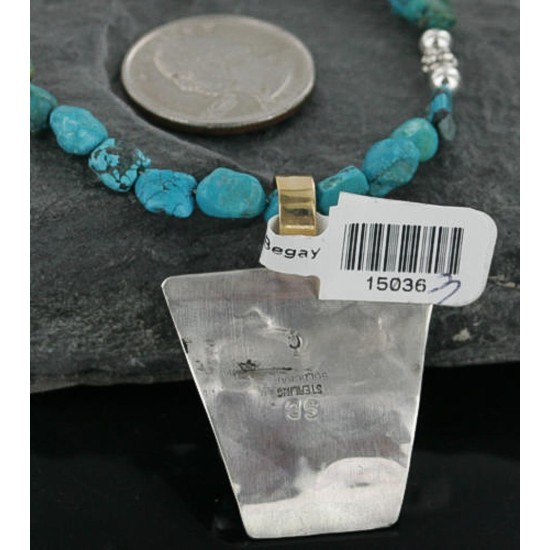 12kt Gold Filled .925 Sterling Silver Handmade Storyteller Certified Authentic Navajo Turquoise Native American Necklace 370922200695