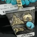12kt Gold Filled .925 Sterling Silver Handmade Storyteller Navajo Turquoise Native American Necklace 370922200695