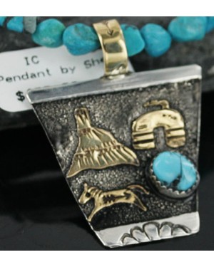 12kt Gold Filled .925 Sterling Silver Handmade Storyteller Certified Authentic Navajo Turquoise Native American Necklace 370922200695