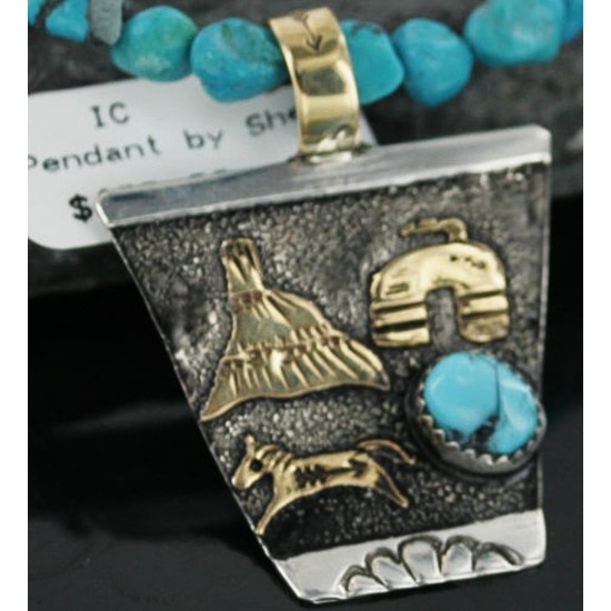 12kt Gold Filled .925 Sterling Silver Handmade Storyteller Certified Authentic Navajo Turquoise Native American Necklace 370922200695