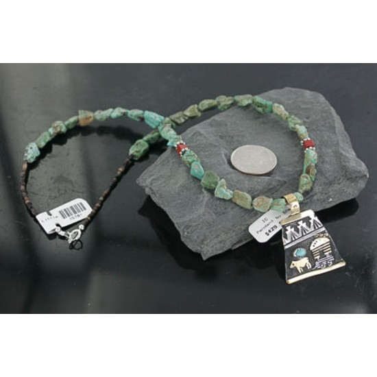 12kt Gold Filled .925 Sterling Silver Handmade Storyteller Certified Authentic Navajo Turquoise Native American Necklace 370923247830