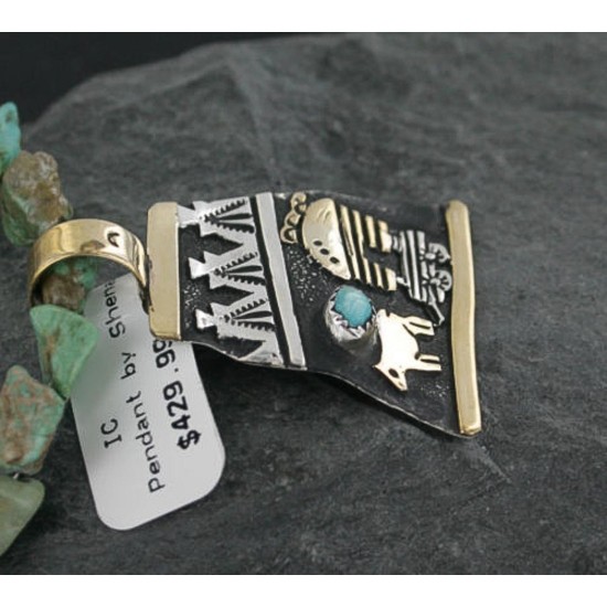 12kt Gold Filled .925 Sterling Silver Handmade Storyteller Certified Authentic Navajo Turquoise Native American Necklace 370923247830