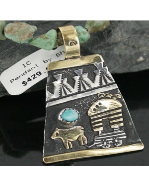 12kt Gold Filled .925 Sterling Silver Handmade Storyteller Certified Authentic Navajo Turquoise Native American Necklace 370923247830