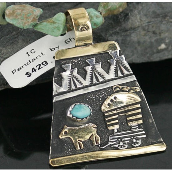 12kt Gold Filled .925 Sterling Silver Handmade Storyteller Certified Authentic Navajo Turquoise Native American Necklace 370923247830