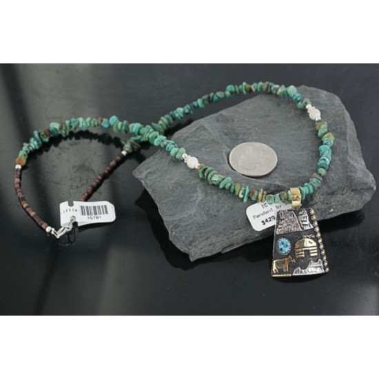 12kt Gold Filled .925 Sterling Silver Handmade Storyteller Certified Authentic Navajo Turquoise Native American Necklace 370923404784