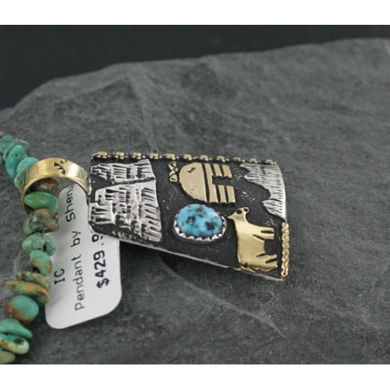 12kt Gold Filled .925 Sterling Silver Handmade Storyteller Certified Authentic Navajo Turquoise Native American Necklace 370923404784