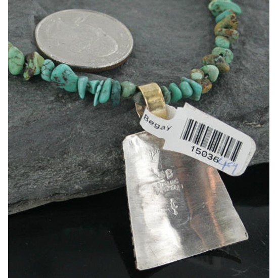 12kt Gold Filled .925 Sterling Silver Handmade Storyteller Certified Authentic Navajo Turquoise Native American Necklace 370923404784