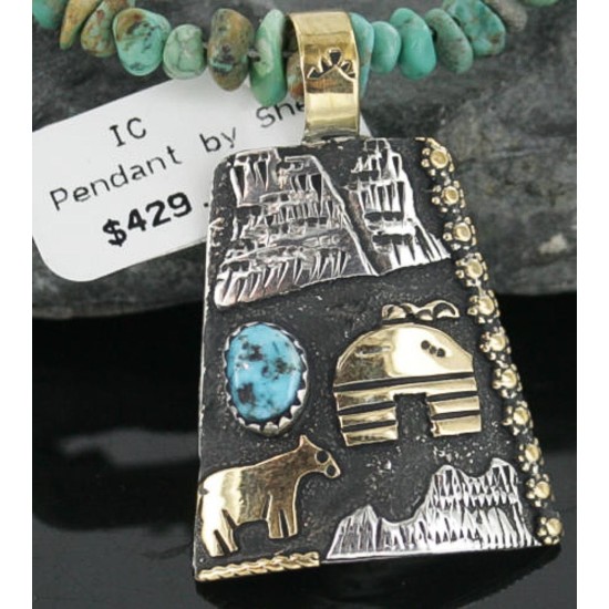 12kt Gold Filled .925 Sterling Silver Handmade Storyteller Certified Authentic Navajo Turquoise Native American Necklace 370923404784