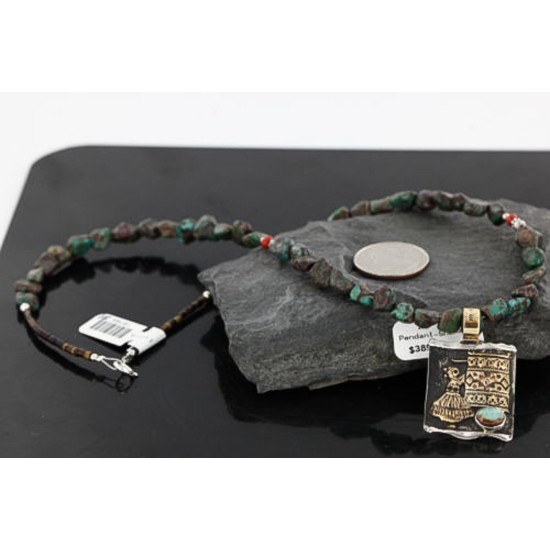 12kt Gold Filled .925 Sterling Silver Handmade Storyteller Certified Authentic Navajo Turquoise Native American Necklace 370984053639