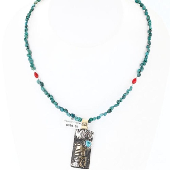 12kt Gold Filled .925 Sterling Silver Handmade Storyteller Certified Authentic Navajo Turquoise Native American Necklace 370996122697