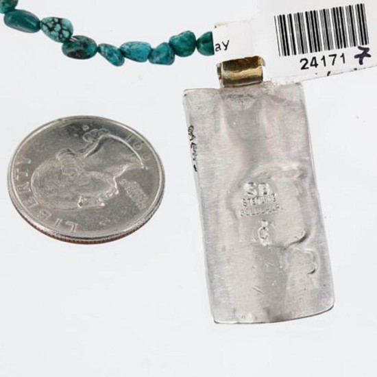 12kt Gold Filled .925 Sterling Silver Handmade Storyteller Certified Authentic Navajo Turquoise Native American Necklace 370996122697