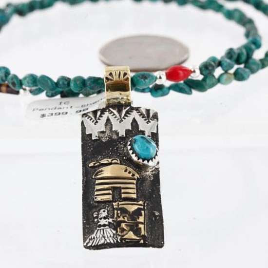 12kt Gold Filled .925 Sterling Silver Handmade Storyteller Certified Authentic Navajo Turquoise Native American Necklace 370996122697