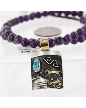 12kt Gold Filled .925 Sterling Silver Handmade Storyteller Certified Authentic Navajo Turquoise Native American Necklace 370996196934