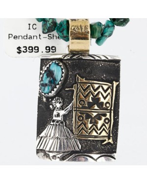 12kt Gold Filled .925 Sterling Silver Handmade Storyteller Certified Authentic Navajo Turquoise Native American Necklace 370998754219