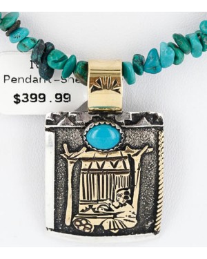 12kt Gold Filled .925 Sterling Silver Handmade Storyteller Certified Authentic Navajo Turquoise Native American Necklace 371034434948