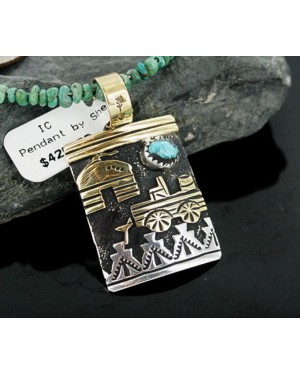 12kt Gold Filled .925 Sterling Silver Handmade Storyteller Certified Authentic Navajo Turquoise Native American Necklace 390661125180
