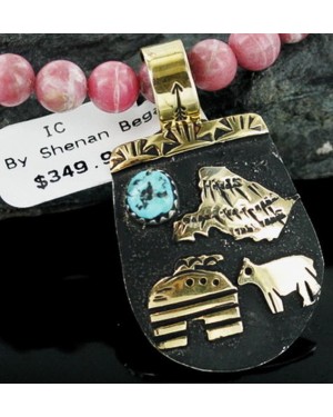 12kt Gold Filled .925 Sterling Silver Handmade Storyteller Certified Authentic Navajo Turquoise Native American Necklace 390663275272