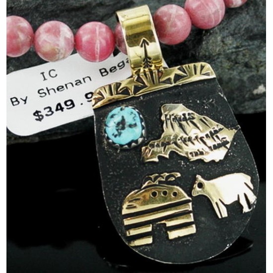12kt Gold Filled .925 Sterling Silver Handmade Storyteller Certified Authentic Navajo Turquoise Native American Necklace 390663275272