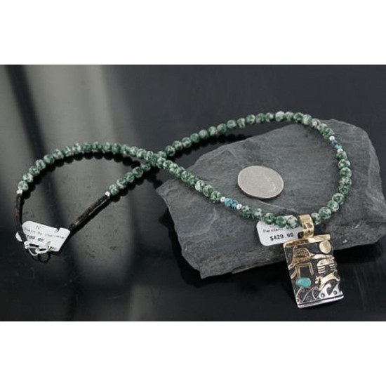 12kt Gold Filled .925 Sterling Silver Handmade Storyteller Certified Authentic Navajo Turquoise Native American Necklace 390671170260