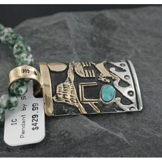 12kt Gold Filled .925 Sterling Silver Handmade Storyteller Certified Authentic Navajo Turquoise Native American Necklace 390671170260
