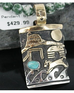 12kt Gold Filled .925 Sterling Silver Handmade Storyteller Certified Authentic Navajo Turquoise Native American Necklace 390671170260