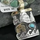 12kt Gold Filled .925 Sterling Silver Handmade Storyteller Navajo Turquoise Native American Necklace 390674055440