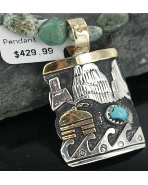 12kt Gold Filled .925 Sterling Silver Handmade Storyteller Certified Authentic Navajo Turquoise Native American Necklace 390674055440