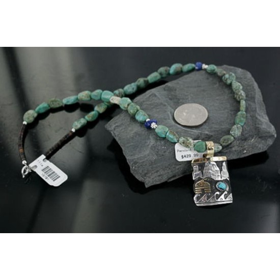 12kt Gold Filled .925 Sterling Silver Handmade Storyteller Certified Authentic Navajo Turquoise Native American Necklace 390674055440