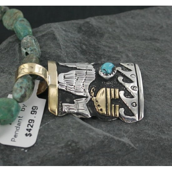 12kt Gold Filled .925 Sterling Silver Handmade Storyteller Certified Authentic Navajo Turquoise Native American Necklace 390674055440